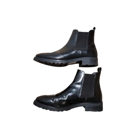 Massimo Dutti Leather Ankle Boots Oxford Women's Sz 8/39 Black Brogue Wingtip - Picture 3 of 12